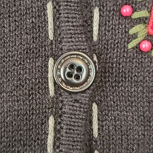 Norm Thompson Black Cotton Blend CARDINAL BIRD Beaded Novelty Sweater Women's 2X - Picture 6 of 12